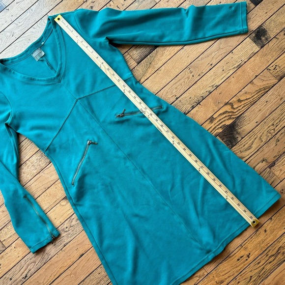 Athleta Ponte Celebration Green Knee Length Travel Dress Pockets Size S zippers - Picture 11 of 12